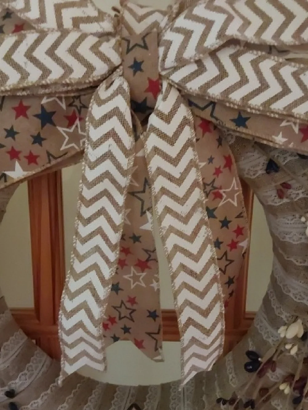 Patriotic Burlap Holiday Wreath with Chevron Bow
